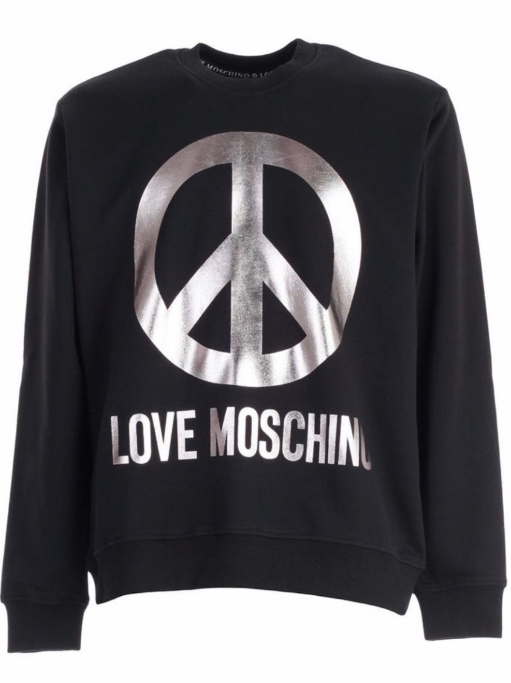 🖤🤍Unisex Love Moschino Black Crewneck Sweatshirt with Silver Peace Logo🤍🖤